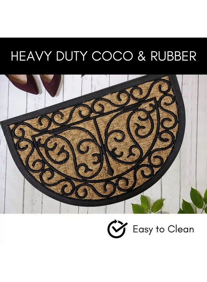 LUANCE Arabesque Design Half Round Shape Non-Slip Door Mat Brown and Black 40 x 60 cm 140191058 - Image 4
